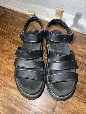 Dr. Martens Black Triple-Strap Leather Blaire Platform Sandals